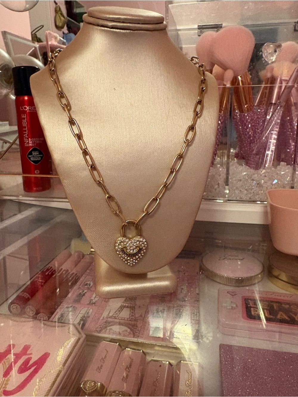 Gold Heart Padlock Chain Necklace - Women Jewelry